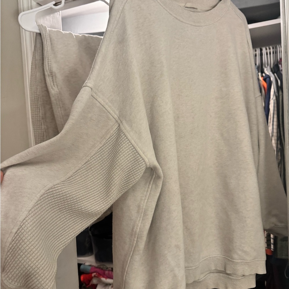aerie Waffle Knit Crewneck in Light Beige